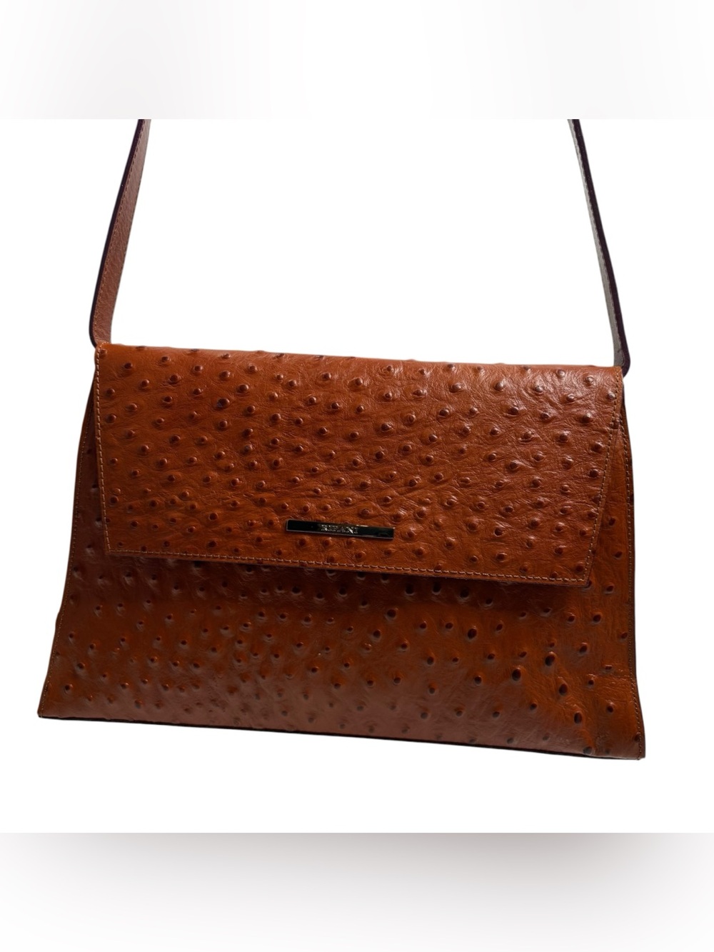 BROWN OSTRICH-LOOK LEATHER SHOULDER PURSE NWOT